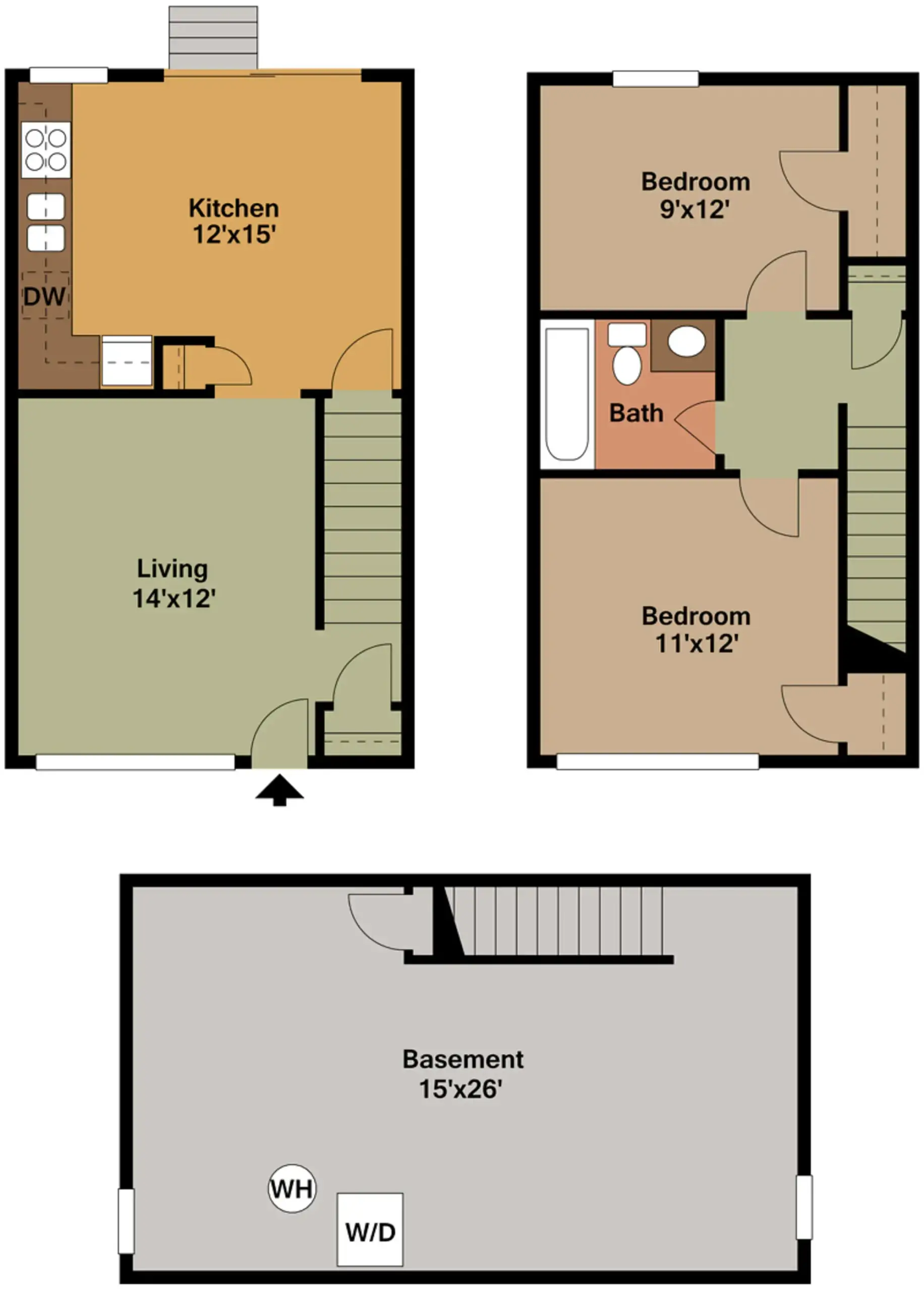 Spacious 2 Bed 1 Bath Townhome For Rent 1200 Sq Ft 1145 mo 